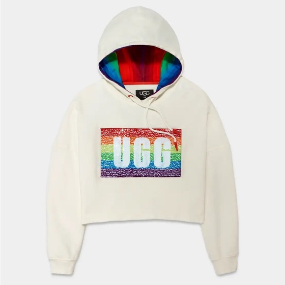 UGG Tops - NWT UGG All gender PRIDe Keira Cropped hoodie rainbow sequin cream soft